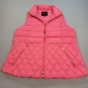 Talbots Down Puffer Vest Womens Large Petite Pink Quilted Zip Up Lightweight
